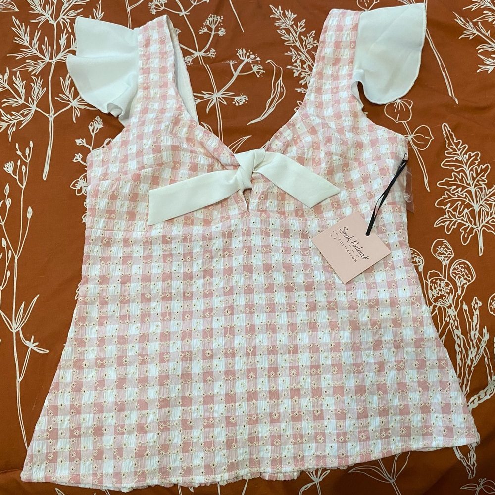 Rose pink gingham top